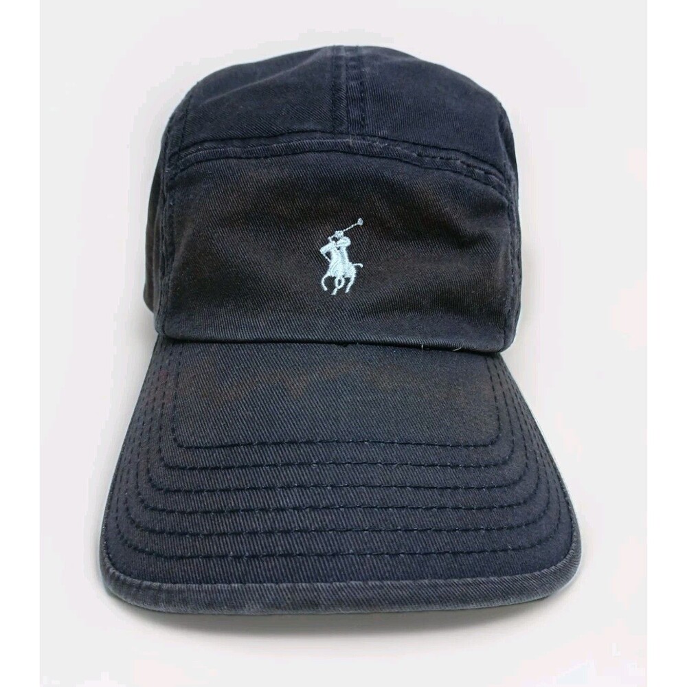 Polo Sport Ralph Lauren Five Panel Hat Navy Blue Distressed Leather Strapback